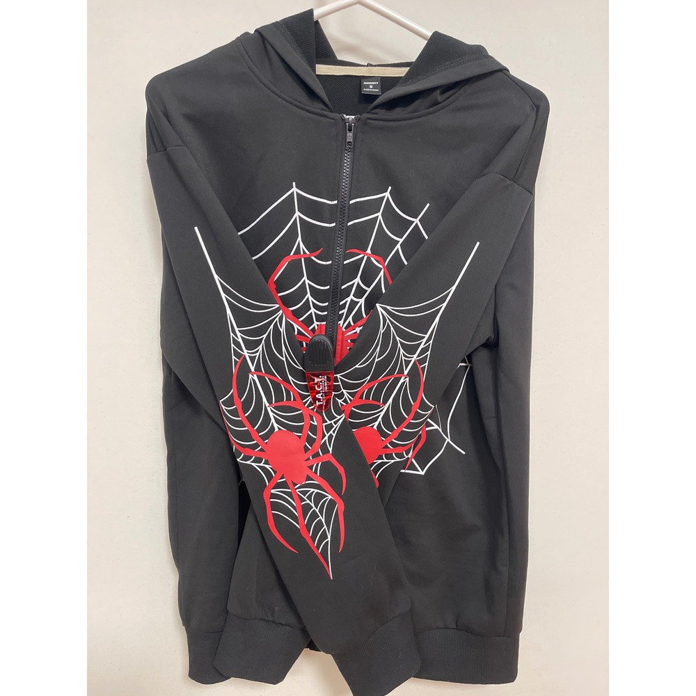 Manfinity Mens Black Spider Web Graphic Zip Up Hoodie Sweatshirt Size M